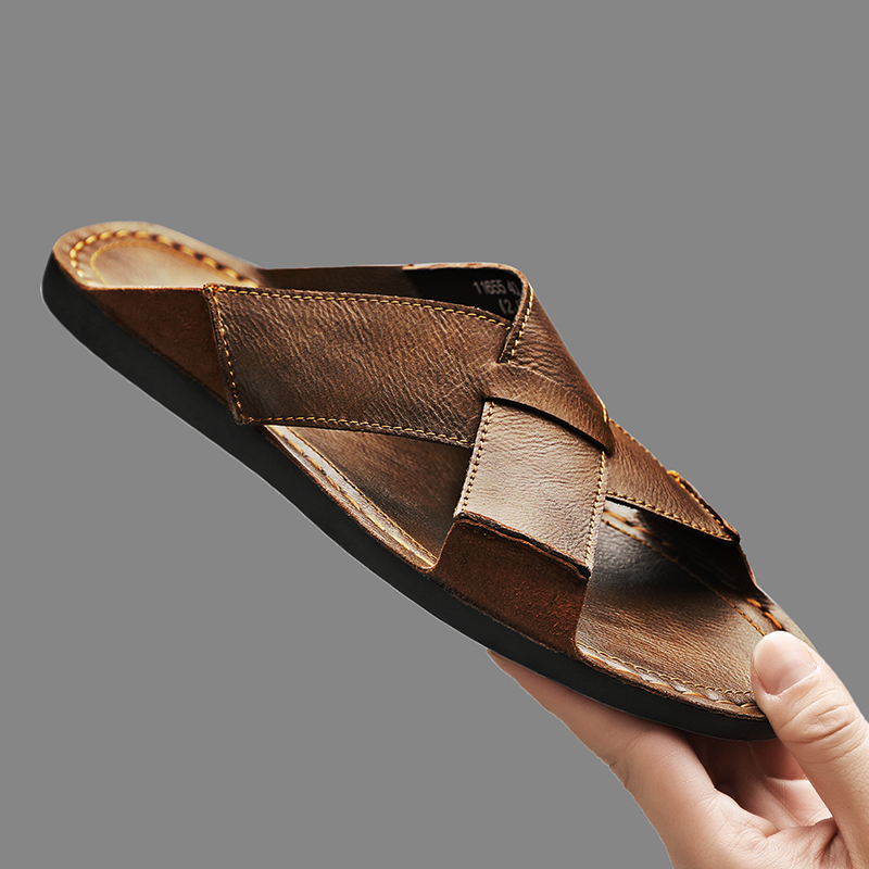 Flip Flop Leather Men - Moda couro genuíno dos homens chinelos